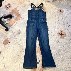 Frame Denim Blue Overalls with Brass Details